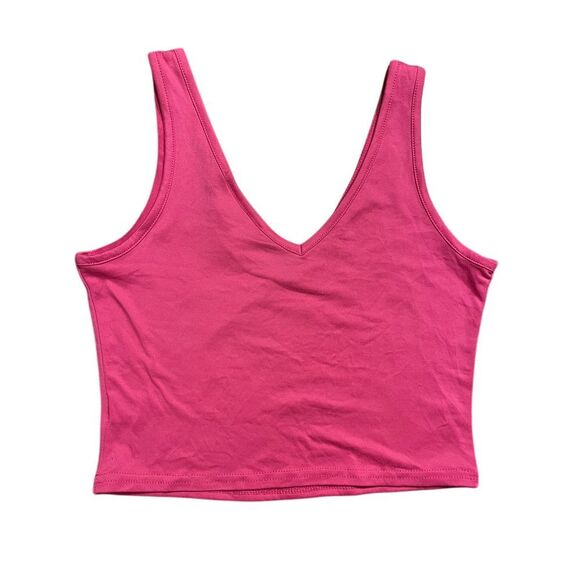 Hot‎ Pink V-Neck Crop Tank Top Sleeveless Basic Layering F56 - Picture 1 of 4